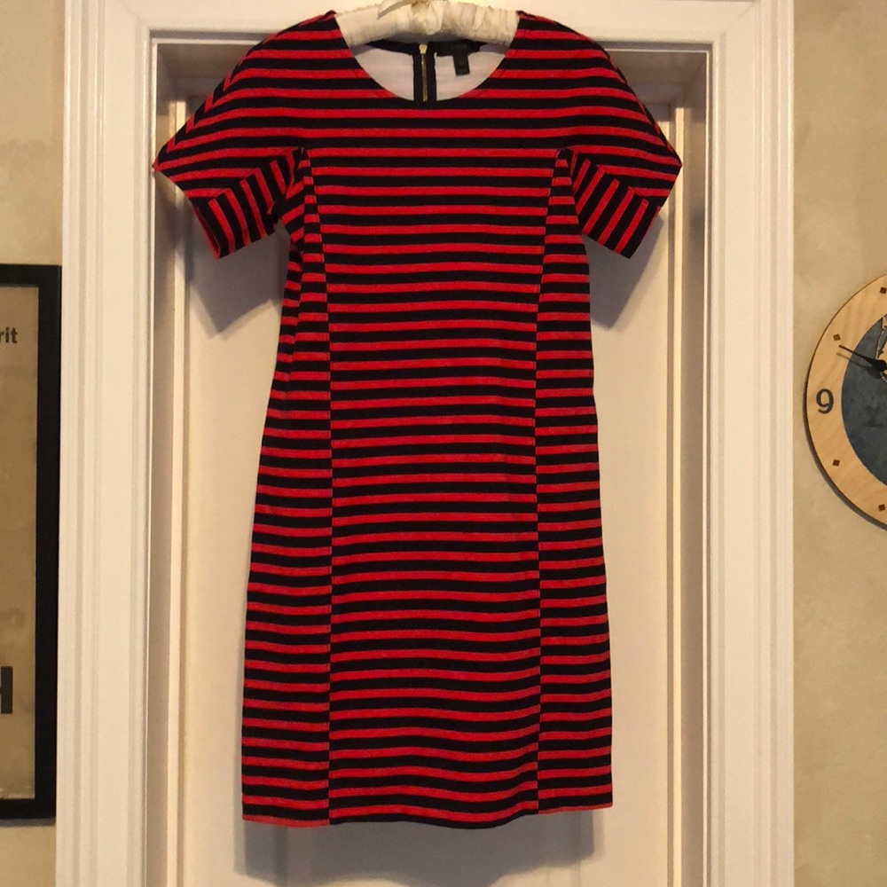 Like new J. Crew Red and Navy Striped Dress XXS